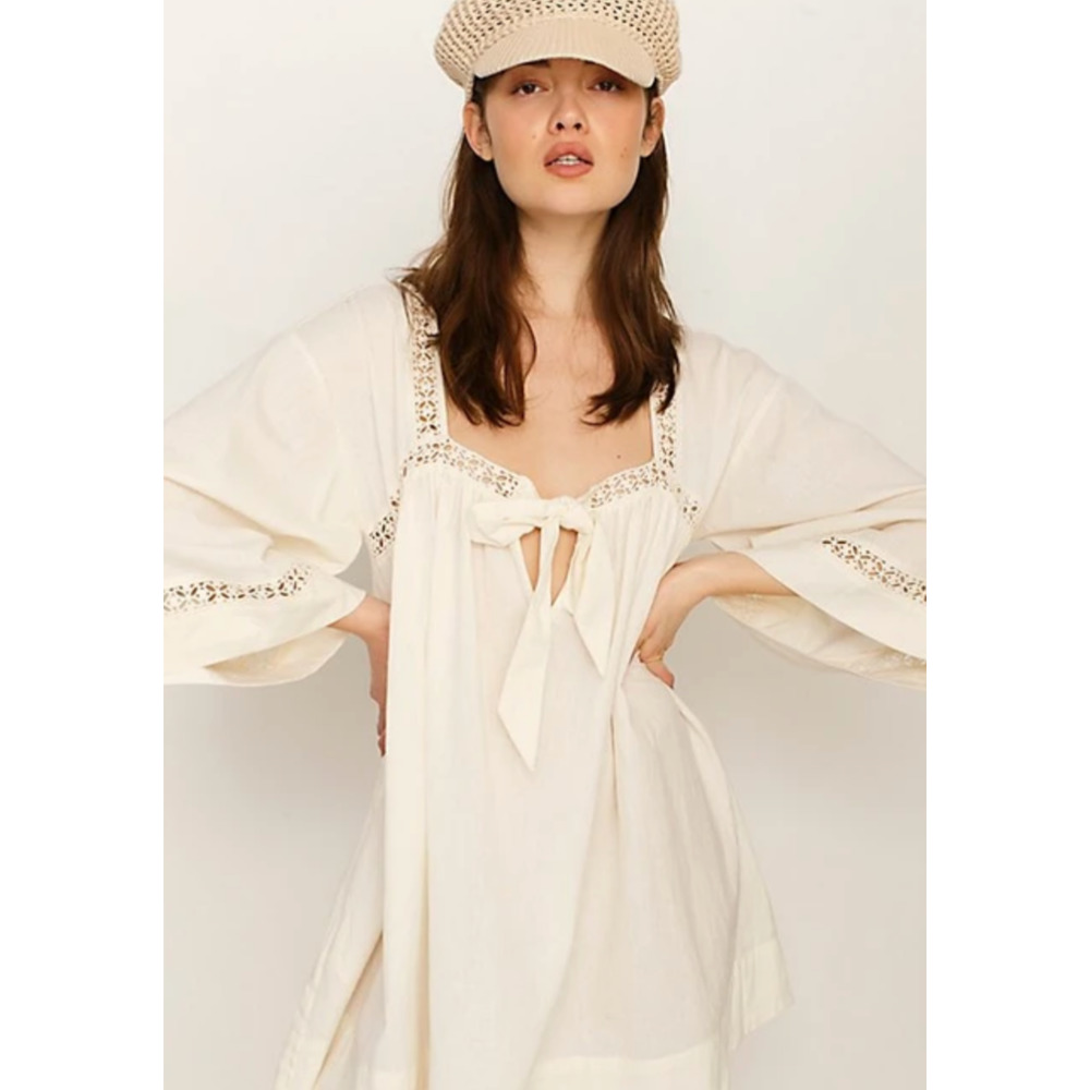 Free People Loretta Crochet Lace Endless Summer Oversized Tunic Ivory NWT Large